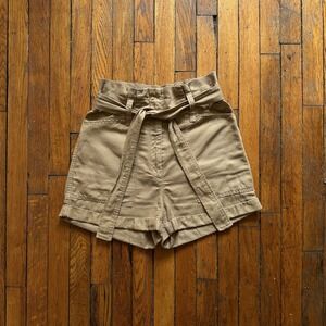 ALC Davidson High Rise Belted Paperbag Shorts Linen Blend Women Size 4 Tan Slubb